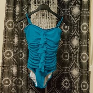 One piece turquoise chiffon swimsuit